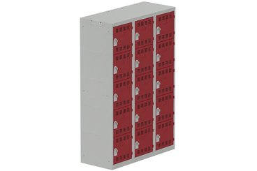 [Pas de famille] - [Pas de sous famille] - Vestiaire multicases 3 colonnes L,40cm 5 cases (fermeture cadenas) H,180xL,120xP,50cm coffre gris clair/portes rouge
