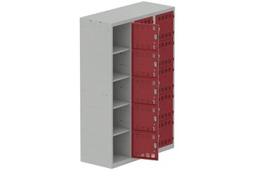 [Pas de famille] - [Pas de sous famille] - Vestiaire multicases 3 colonnes L,40cm 5 cases (fermeture cadenas) H,180xL,120xP,50cm coffre gris clair/portes rouge