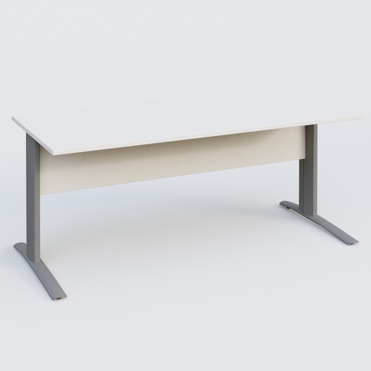 K1 Plateau droit 180x80 avec voile de fond bois. Plateau Blanc et pietement Aluminium