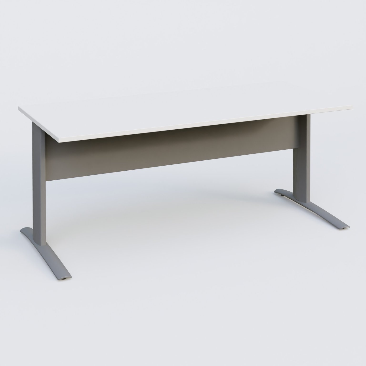 K1 Plateau droit 180x80 avec voile de fond métal. Plateau Blanc et pietement Aluminium