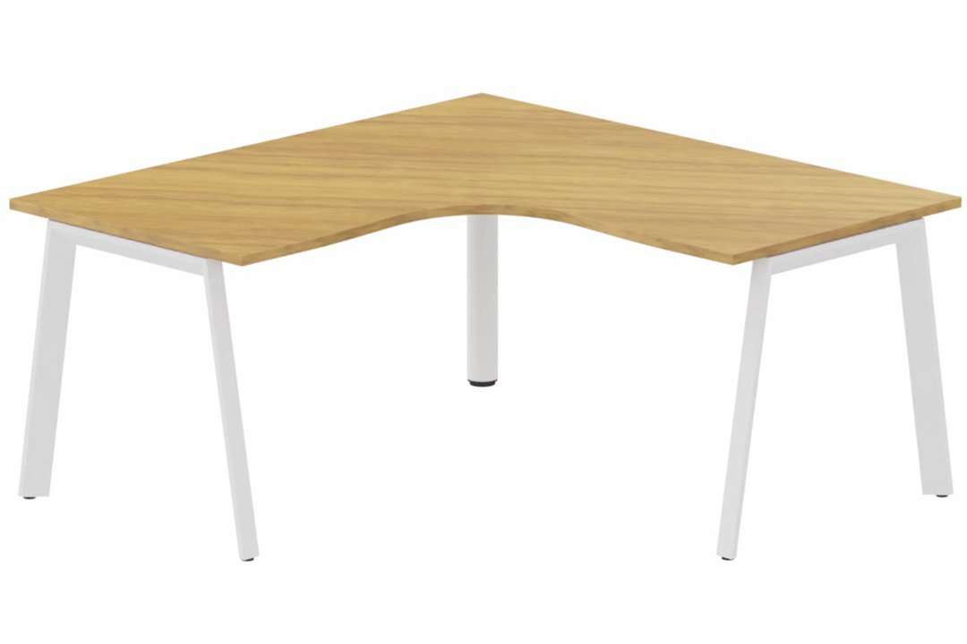 K8 Compact 90° symétrique 160x160/80cm structure pied d'angle, plateau noyer, structure blanc