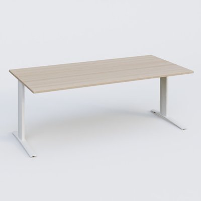 Gamme K1 - Plans droits - K1 Plateau droit 200x100 pieds fixe. Plateau Acacia et pietement Blanc
