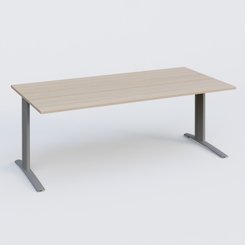Gamme K1 - Plans droits - K1 Plateau droit 200x100 pieds fixe. Plateau Acacia et pietement Aluminium