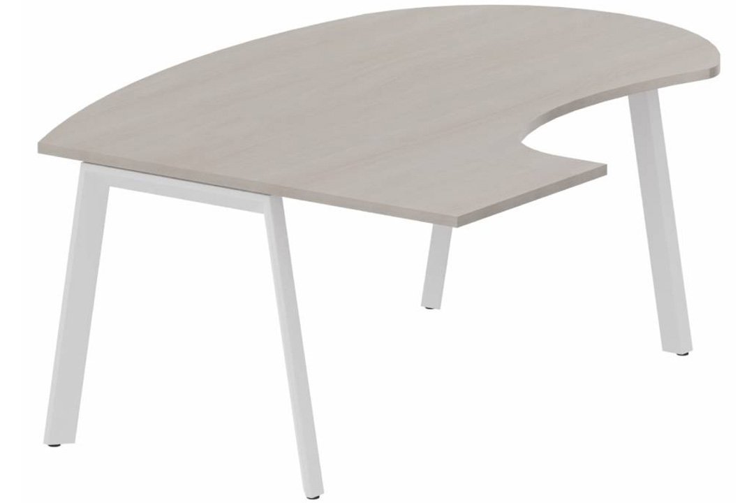Plan compact 90° manager 190 x 141 x 104 x 60 cm, plateau acacia, structure blanc