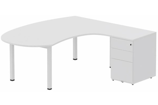 Gamme K3 - Plans compacts - K3 compact 90° manager 190x141x104x60cm sur caisson HB métal 3 tiroirs, plateau blanc, structure blanc