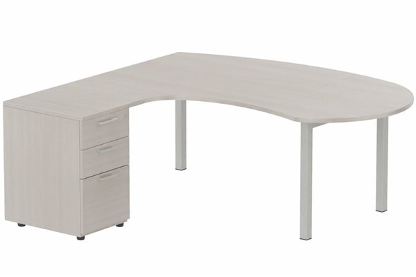 Gamme K3 - Plans compacts - K3 compact 90° manager 190x141x104x60cm sur caisson HB mélamine 3 tiroirs, plateau acacia, structure aluminium