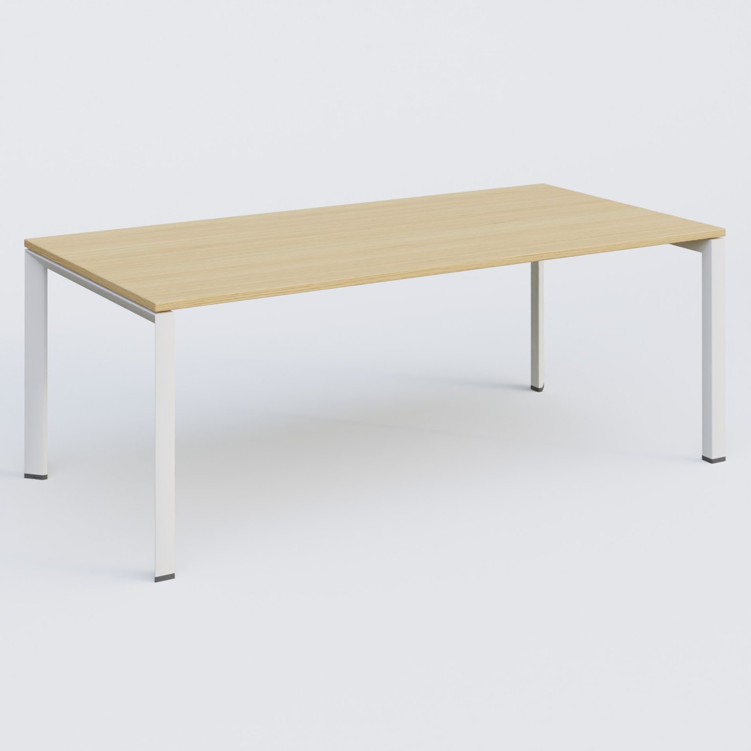 K7 plan droit 200*100 sur pieds fixe. Plateau Chêne clair et pietement Blanc