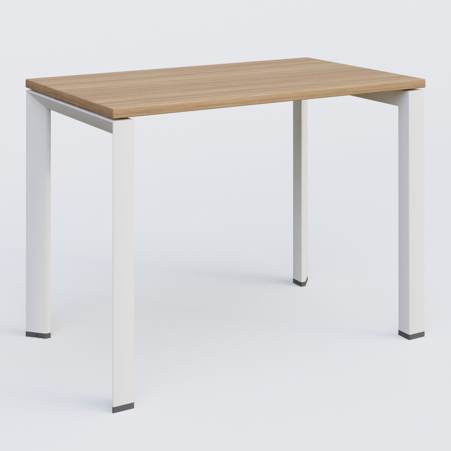 K7 plan droit 100*60 sur pieds fixe. Plateau Noyer et pietement Blanc