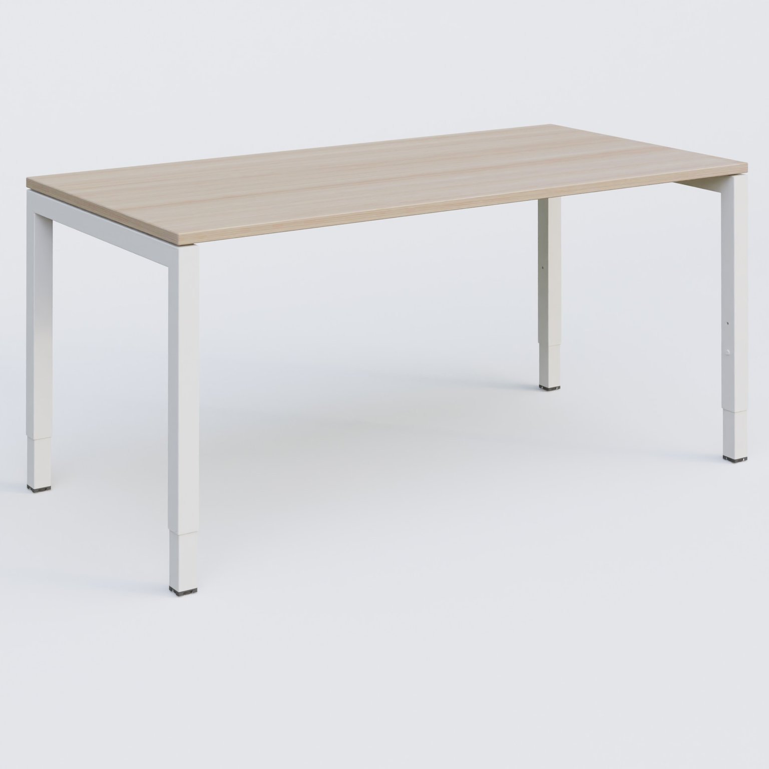 Bureau droit gamme K3 160-80 cm hauteur réglable. Plateau Acacia et pietement Blanc.