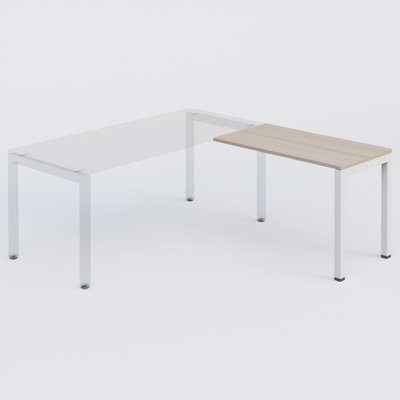 Gamme K3 - Extensions - Plans droits - Retour direct 100x60cm sur pied, plateau acacia, structure blanc