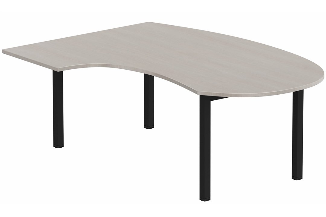 K3- Plan compact 90° asymétrique Manager 190x141x104x60cm sur pied de soutien - retour à gauche -Finitions : PLATEAUX: ACACIA (AK) / PIETEMENTS: NOIR GRAINE MAT (NG ) / 