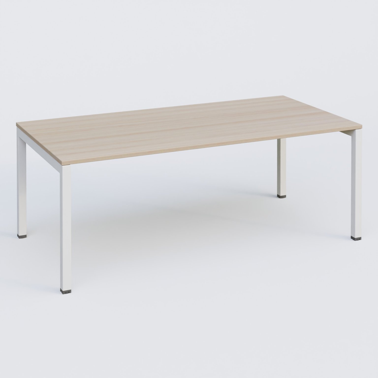 K3 plan droit 200x100cm, plateau acacia, structure blanc