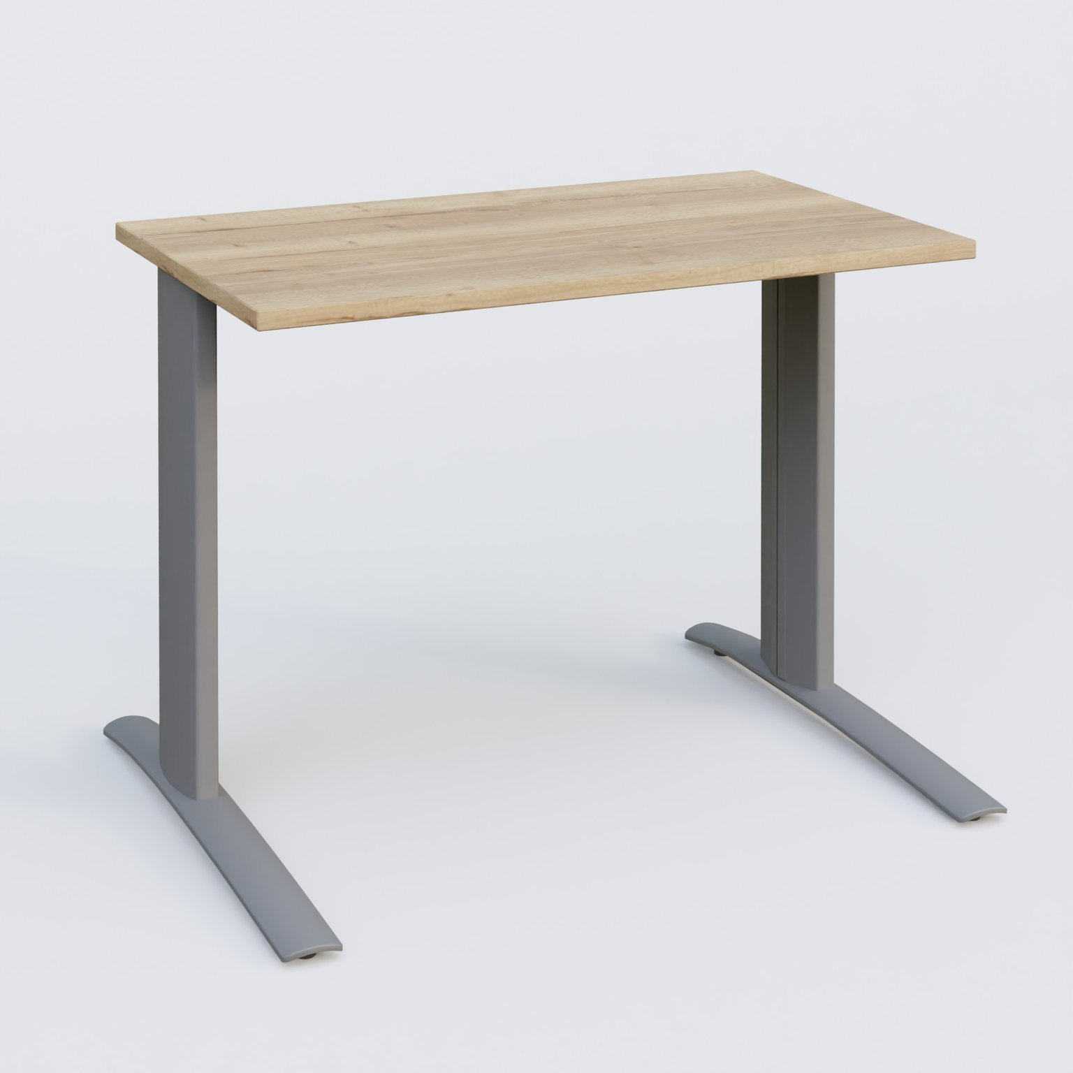 K1 Plateau droit 100x60 pieds fixe. Plateau Chêne naturel et pietement Aluminium