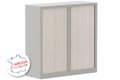 Armoire à rideaux H120xL120cm 2 tablettes, coffre aluminium, rideaux acacia