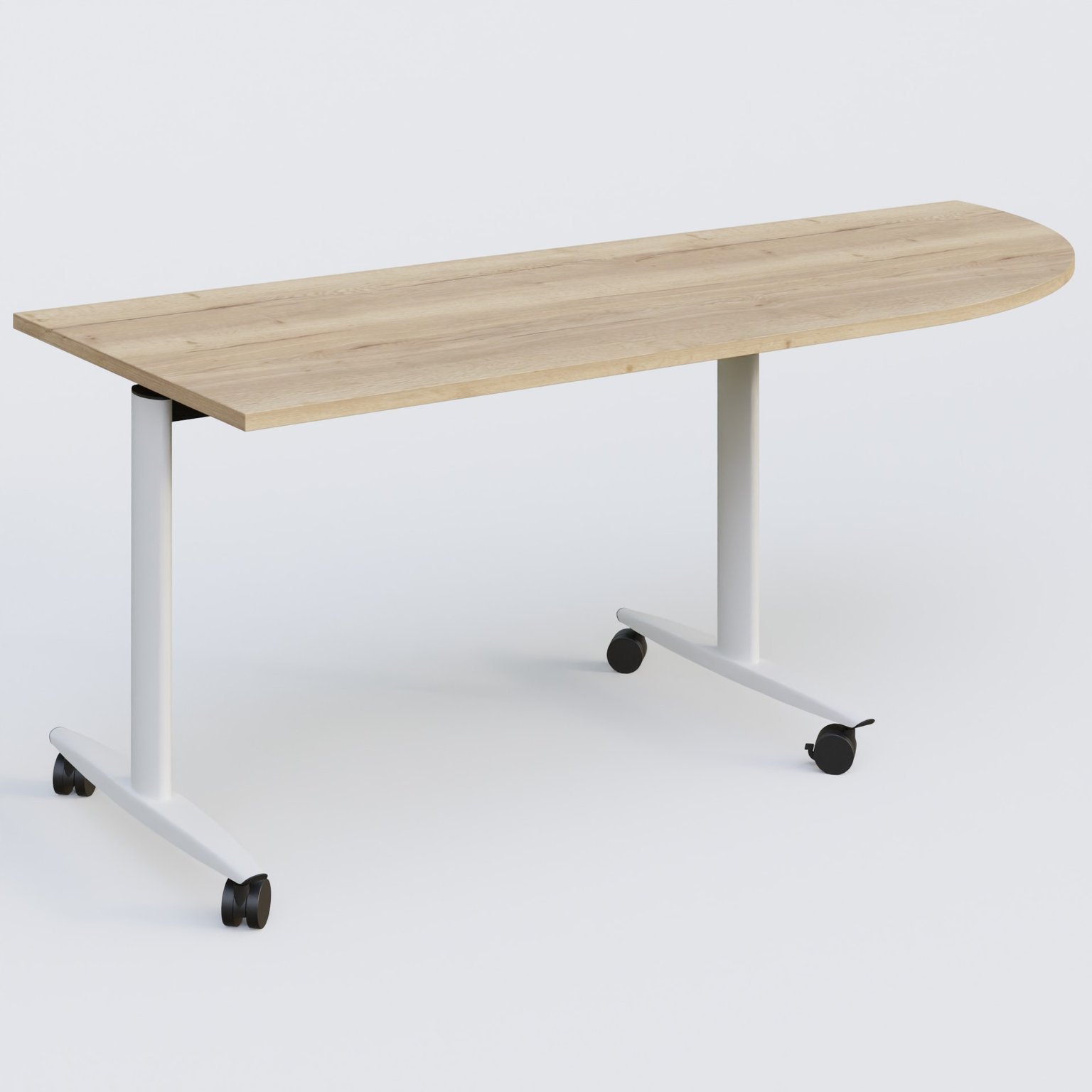 Module d'angle 90° pour table abattante gamme Design 200-80 cm à droite. Plateau Chêne naturel et pietement Blanc.