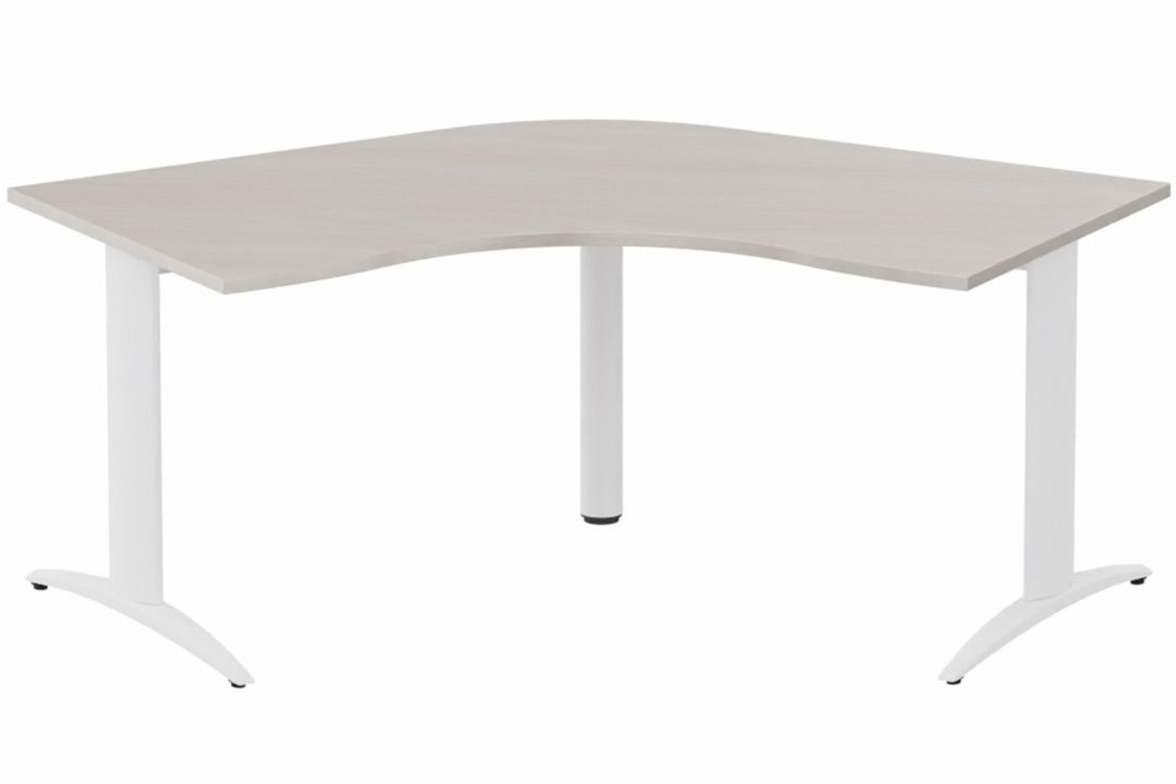 Plan Compact 120° symétrique 120x120/80cm structure pied d'angle, plateau acacia, structure blanc
