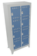 VESTIAIRE VISITABLE 4 CASES 2 COLONNES HT164,1 CORPS PERLE / PORTES BLEUES  SER.CADENASSABLE