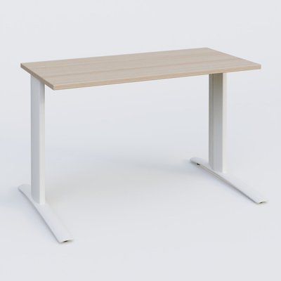 Gamme K1 - Plans droits - K1 Plateau droit 120x60 pieds fixe. Plateau Acacia et pietement Blanc