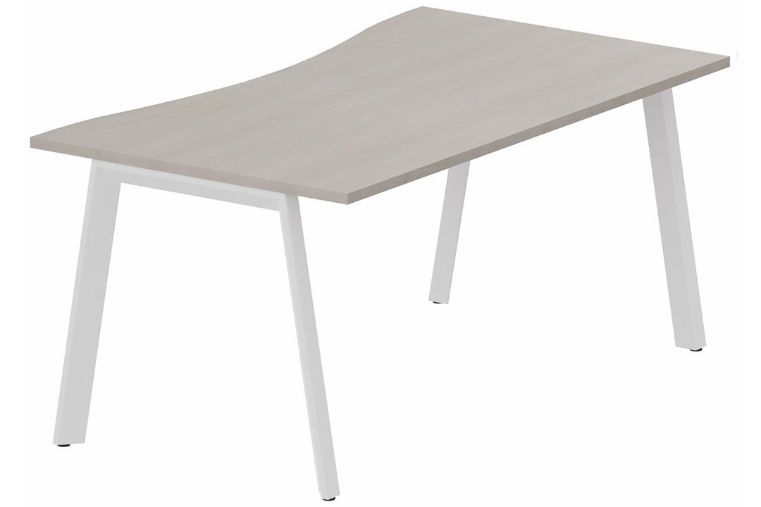 Plan vague symétrique 160 x 90 x 80 cm, plateau acacia, structure blanc