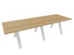 TABLE RECTANGULAIRE 2 PLATEAUX 280X120CM SUR STRUCTURE X3 MEETING. Plateau Noyer et piètement Blanc.