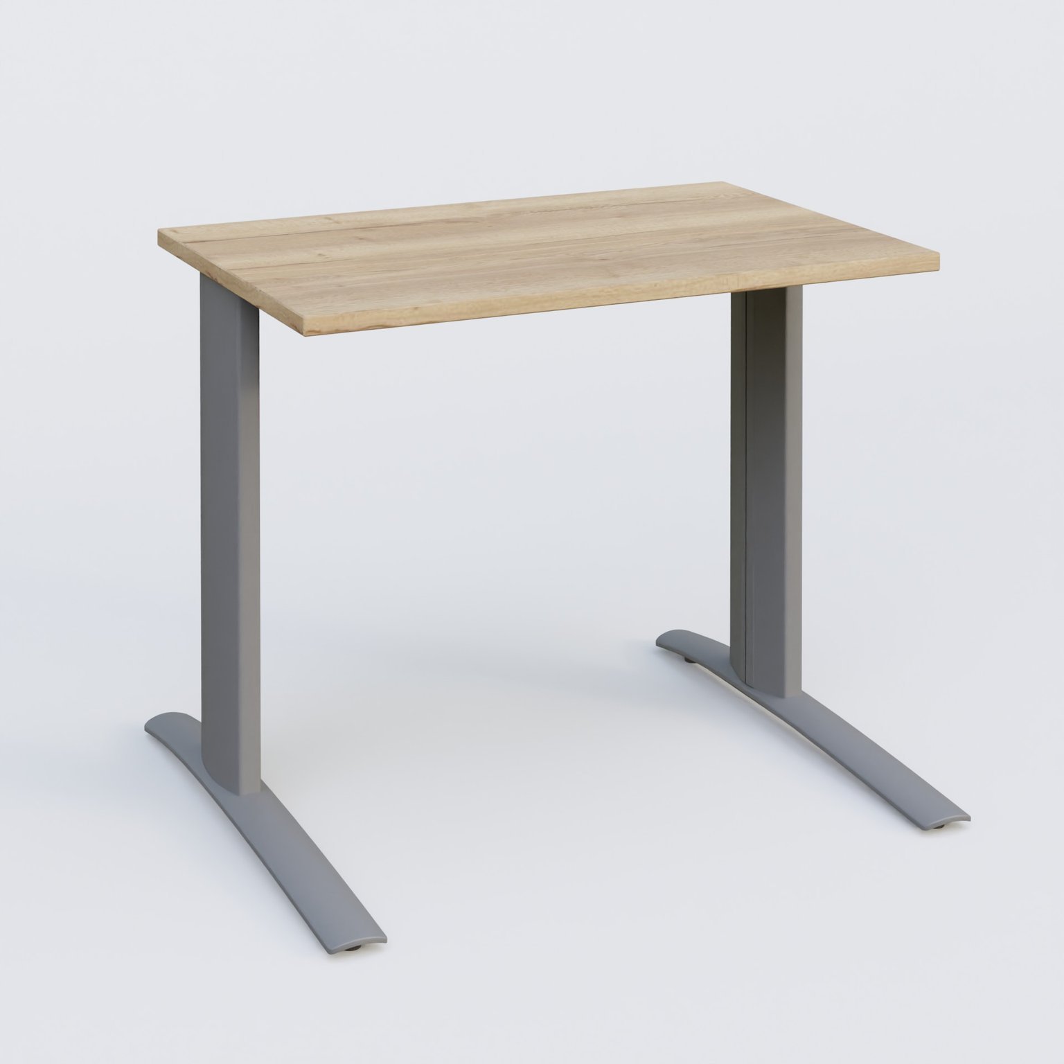 K1 Plateau droit 80x60 pieds fixe. Plateau Chêne naturel et pietement Aluminium