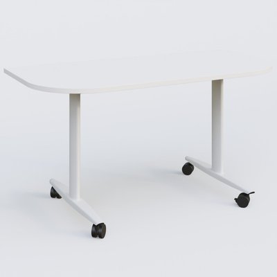 TABLES ABATTANTES - Plateaux 25 mm - Module d'extrémité pour table abattante gamme Design 145*70 cm. Plateau Blanc et pietement Blanc.