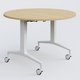 Table ronde de la gamme LEM D110 cm. Plateau Chêne clair et pietement Blanc.
