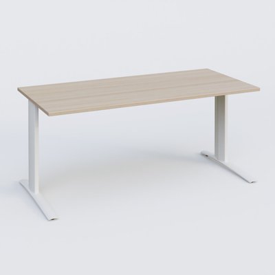 Gamme K1 - Plans droits - K1 Plateau droit 160x80 pieds fixe. Plateau Acacia et pietement Blanc