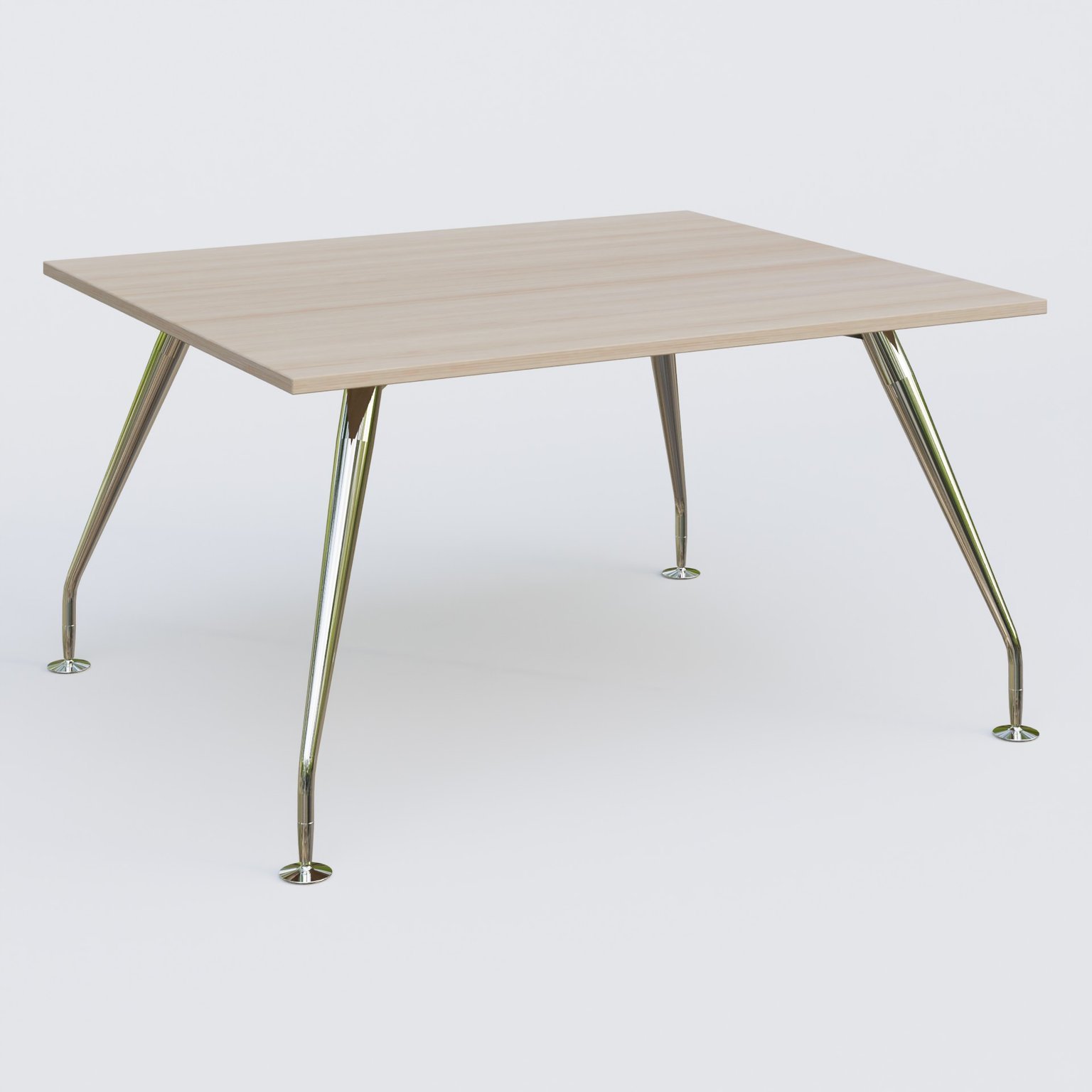 K5 plan droit 140*120 cm. Plateau Acacia et pietement Chrome avec base chromé.
