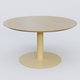 Table Basse Fashion Styl piètement colonne en métal et plateau bois. Plateau Chêne et pietement Jaune Cuivre (RAL 1002).