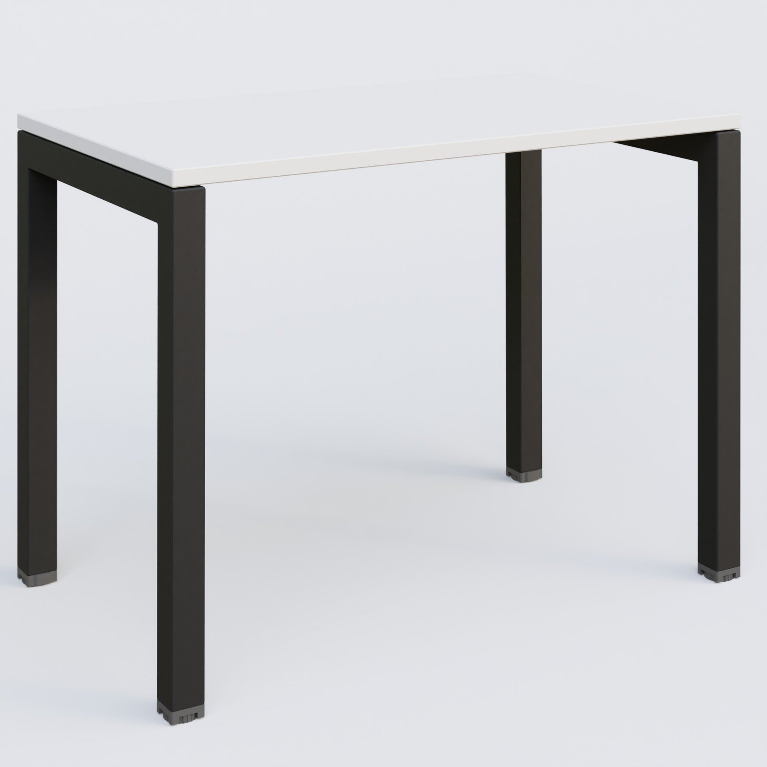 K3 Plateau droit 100x60 pieds fixe. Plateau Blanc et pietement Noir Grainé.