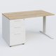 K1 Plateau droit 140x80 avec caisson porteur sous plateau mélamine à gauche. Plateau Chêne naturel et pietement Blanc