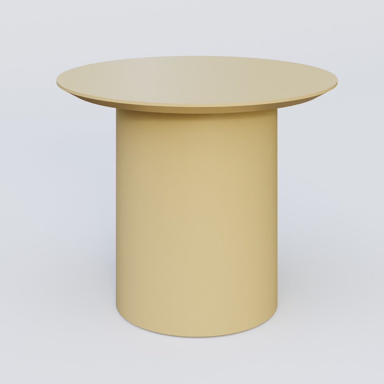 Table Basse Fashion Styl piètement colonne en métal D-26cm et plateau bois. Plateau Jaune Cuivre (RAL 1002) et pietement Jaune Cuivre (RAL 1002).