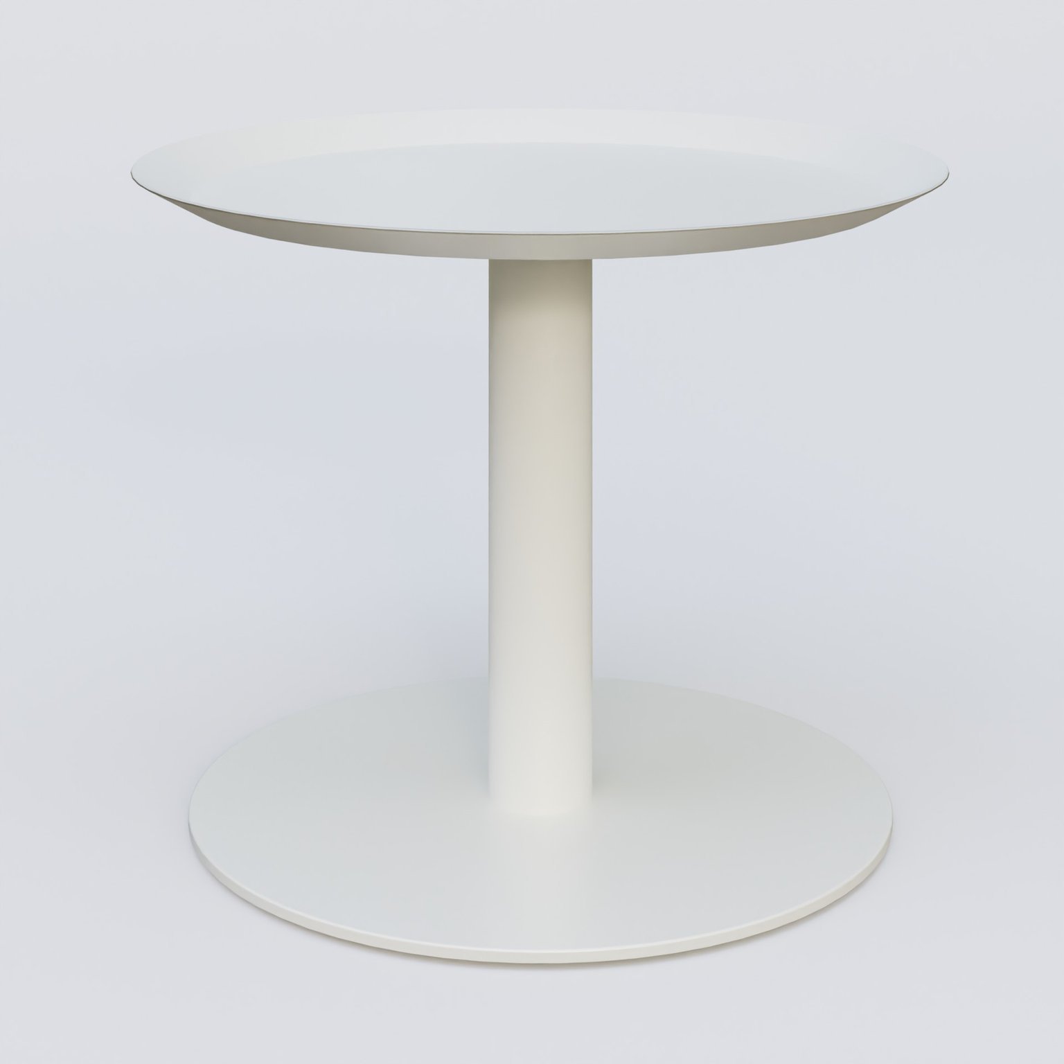 Table Basse Fashion Styl piètement colonne métalique. Plateau Blanc (RAL 9010) et pietement Blanc (RAL 9010).