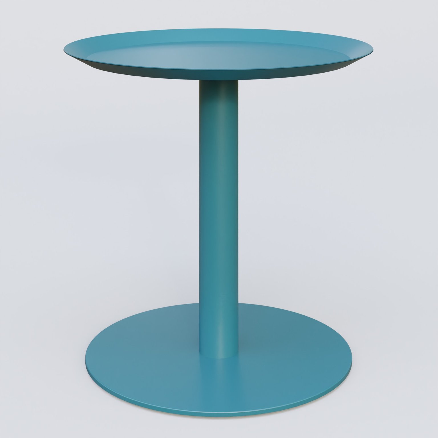 Table Basse Fashion Styl piètement colonne métalique. Plateau Bleu Petrole (RAL 5025) et pietement Bleu Petrole (RAL 5025).