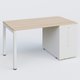 K3 Plateau droit 140x80 avec tour de rangement sous le plateau à droite. Plateau Hêtre et pietement Blanc