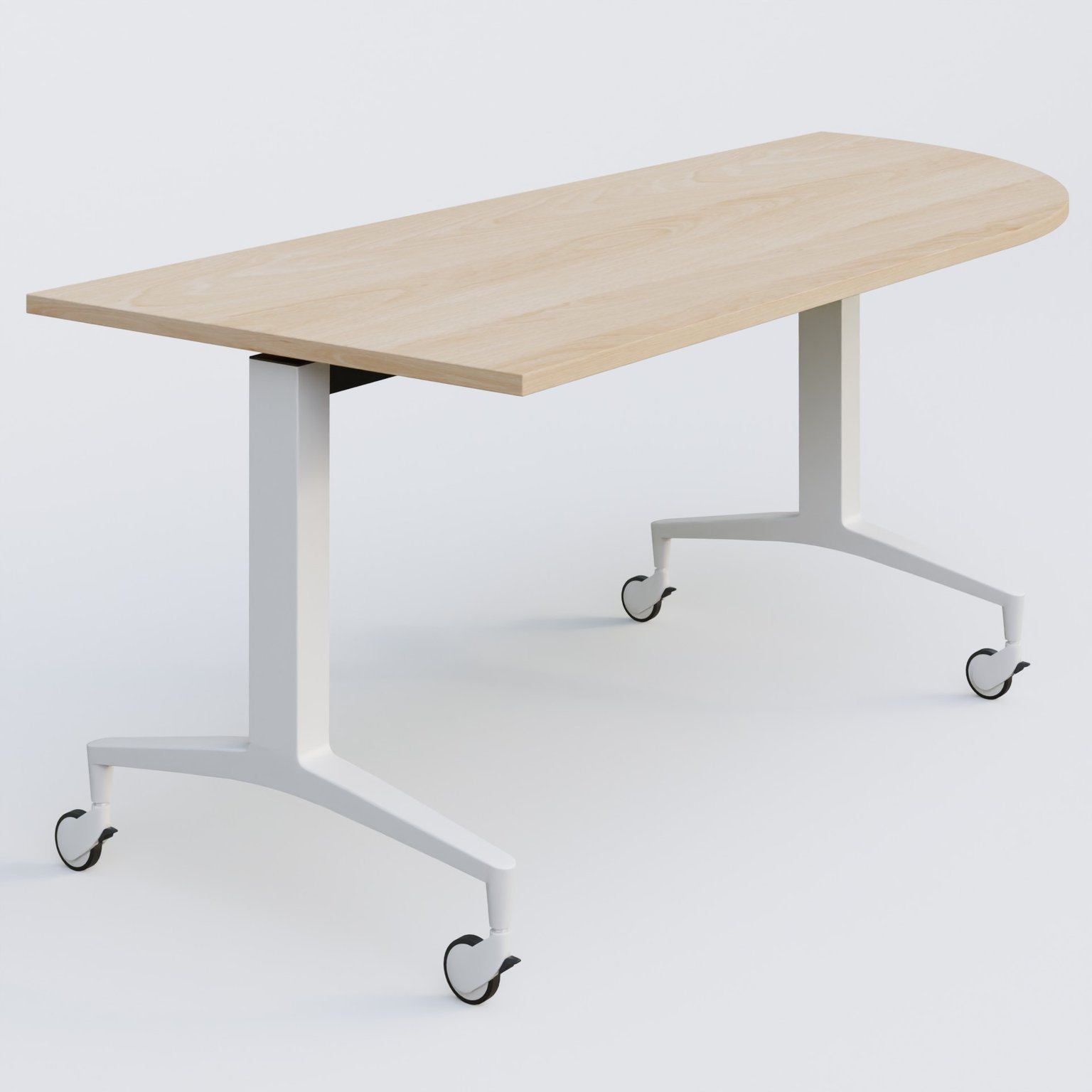 Module d'angle à 90° intégré coté droit de la gamme LEM 200-110 cm. Plateau Hêtre et pietement Blanc.