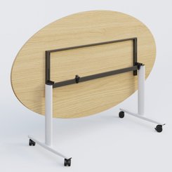DESIGN/TAXI - TABLES ABATTANTES - Table ovale abattante gamme Design 200-110 cm. Plateau Chêne clair et pietement Blanc.