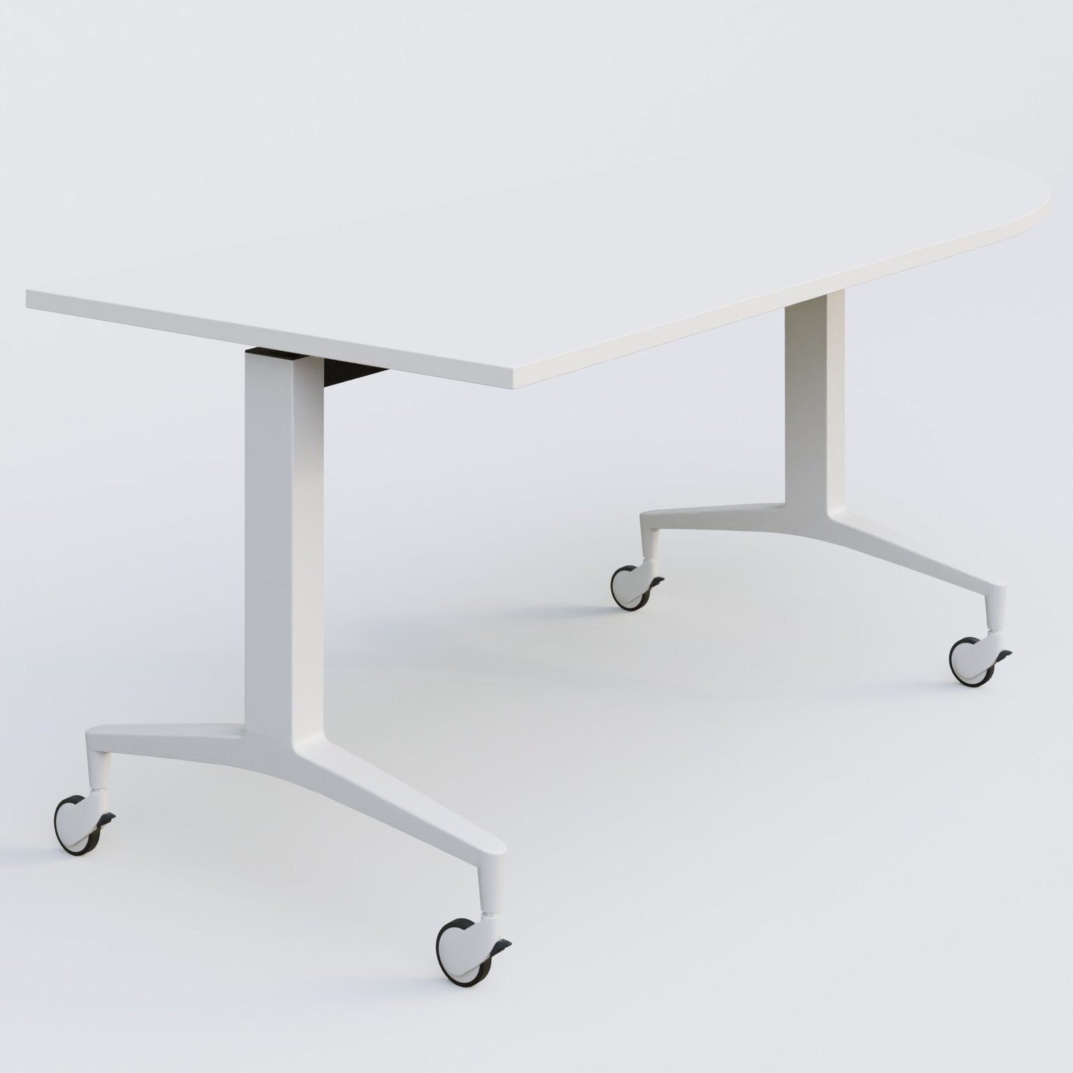 Module d'angle à 90° intégré coté droit de la gamme LEM 200-110 cm. Plateau Blanc et pietement Blanc.