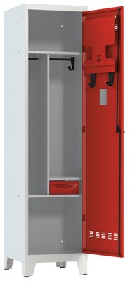 [Pas de famille] - [Pas de sous famille] - Vestiaire pompiers 1 colonne (fermeture cadenas) H,194xL,50xP,50cm coffre gris clair/portes rouge