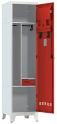 [Pas de famille] - [Pas de sous famille] - Vestiaire pompiers 1 colonne (fermeture cadenas) H,194xL,50xP,50cm coffre gris clair/portes rouge