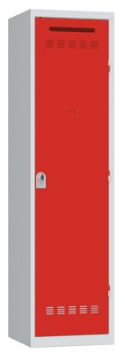 [Pas de famille] - [Pas de sous famille] - Vestiaire pompiers 1 colonne (fermeture cadenas) H,194xL,50xP,50cm coffre gris clair/portes rouge