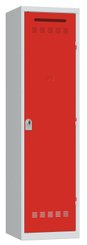 [Pas de famille] - [Pas de sous famille] - Vestiaire pompiers 1 colonne (fermeture cadenas) H,194xL,50xP,50cm coffre gris clair/portes rouge