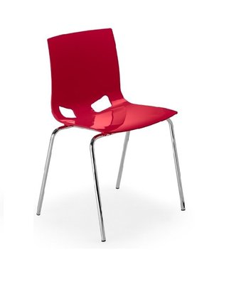 POLYPROPYLENE - CHAISES  - GLOSSY chaise 4 pieds polypropylène coloris coloris rouge brillant, structure chromée