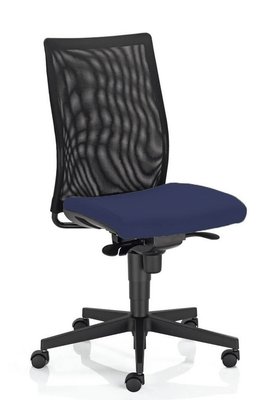 OPERATIVE - Dossier résille - ZEN MESH siège opérative synchrone décalé avec translation d'assise, tissu bleu, dos résille noire, structure nylon noir -
