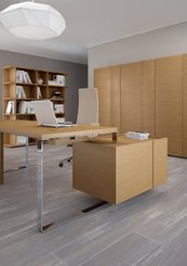 Gamme P1 - Tables de bureau - P1 Ensemble de bureau 204x150cm. meuble retour à gauche. top access. avec voile de fond