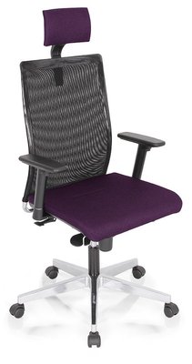 OPERATIVE - Dossier résille - ZEN MESH MANAGER fauteuil manager avec accotoirs synchrone décalé avec translation d'assise, tissu prune, dos résille noire,
