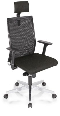 OPERATIVE - Dossier résille - ZEN MESH MANAGER fauteuil manager avec accotoirs synchrone décalé avec translation d'assise, tissu LUCIA anthracite(YBP), dos résille noire, structure chromée