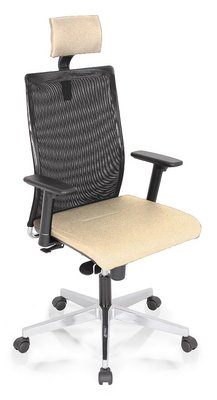 OPERATIVE - Dossier résille - ZEN MESH MANAGER fauteuil manager avec accotoirs synchrone décalé avec translation d'assise, tissu beige, dos résille noire,
