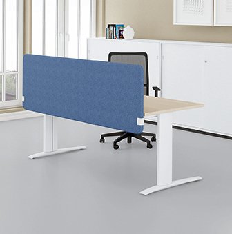PANNEAUX ECRANS POUR BUREAU DROIT SOLO - Pour bureaux largeur 160 cm - Panneau-écran SUPER ACOUSTIQUE SOLO, L.160xH.53cm, tissu bleu moyen, structure aluminium